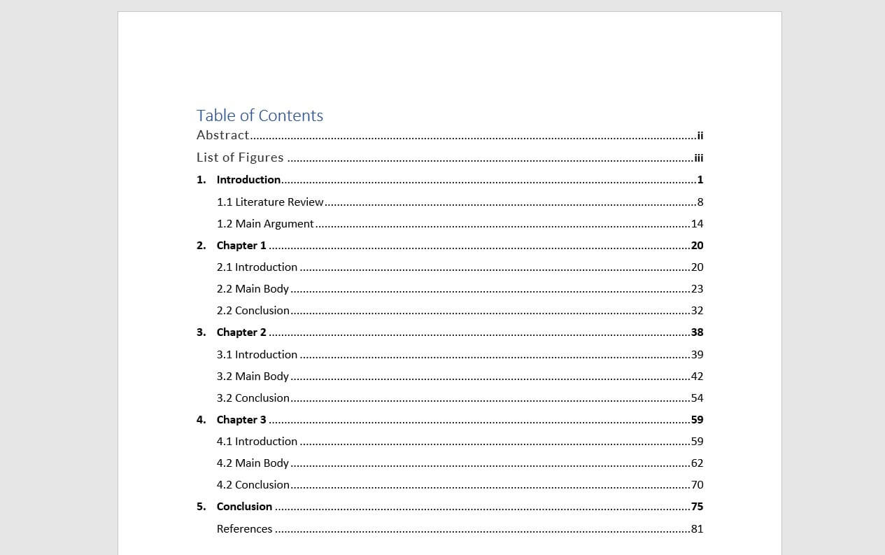 Example for Table of Contents