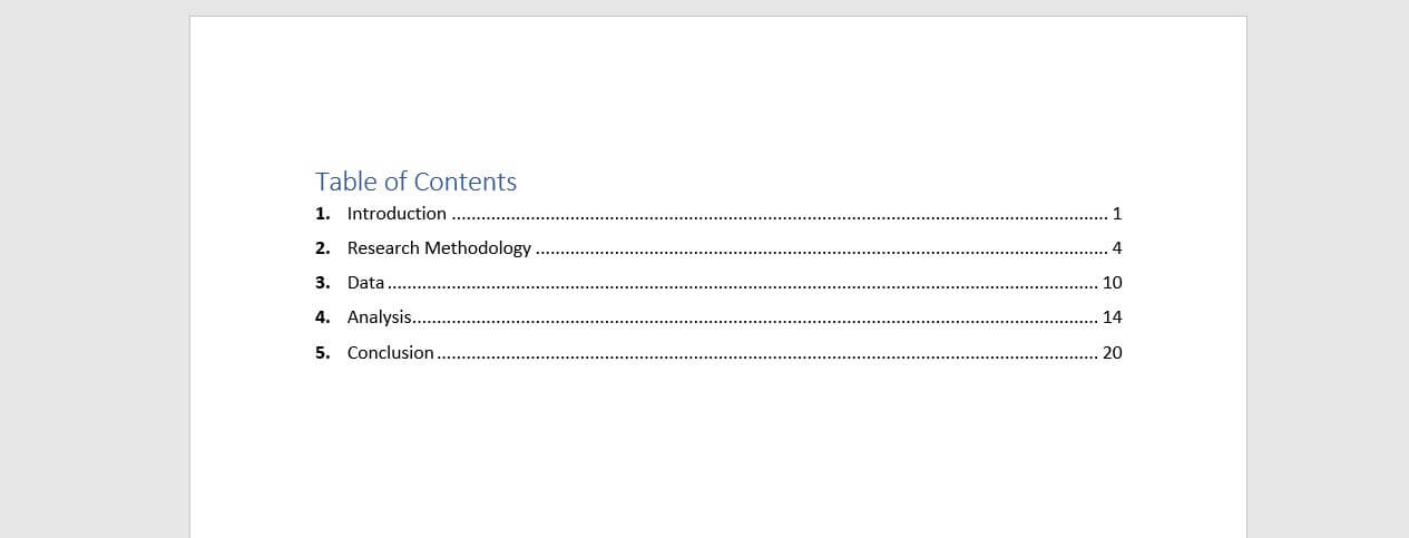 Table-of-Contents-Example-Single-level-1